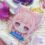 Cute keychains inspired by Inazuma Genshin Impact characters in chibi style drawing. Best glitter keychains gift for Travelers and Hoyoverse fans.