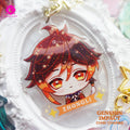 Cute Zhongli keychains inspired by the game Genshin Impact Liyue characters in chibi style drawing. Best glitter keychain gift for Travelers and Hoyoverse fans.