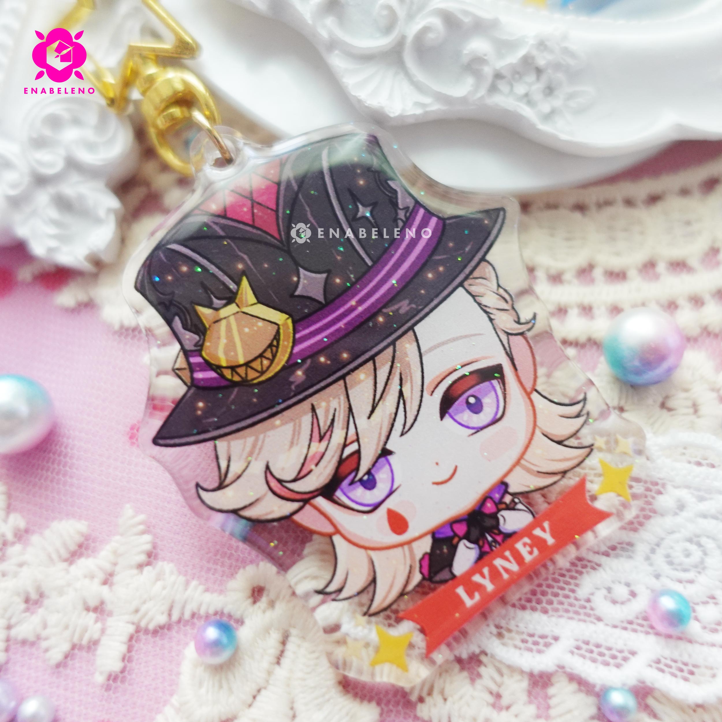 Cute keychains inspired by the game Genshin Impact Fontaine characters in chibi style drawing. Best glitter keychain gift for Travelers and Hoyoverse fans.