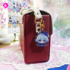 Cute keychains inspired by the game Genshin Impact Fontaine characters in chibi style drawing. Best glitter keychain gift for Travelers and Hoyoverse fans.